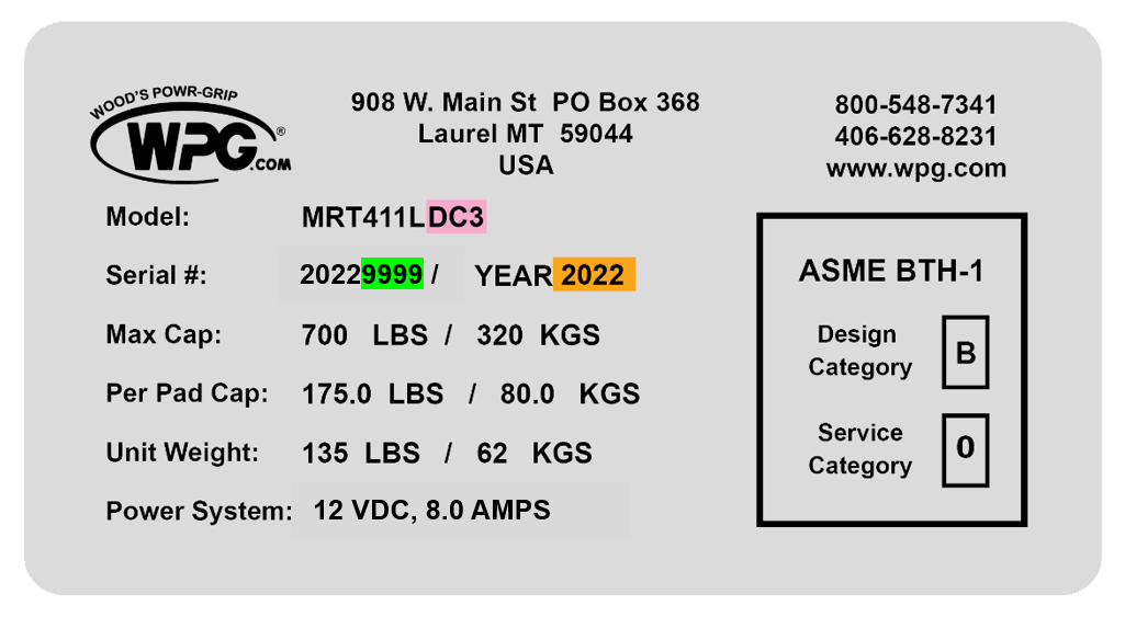WPG Serial Tag Label Example